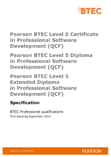 BTEC Level 5 Extended Diploma in Professional Software Development specification 